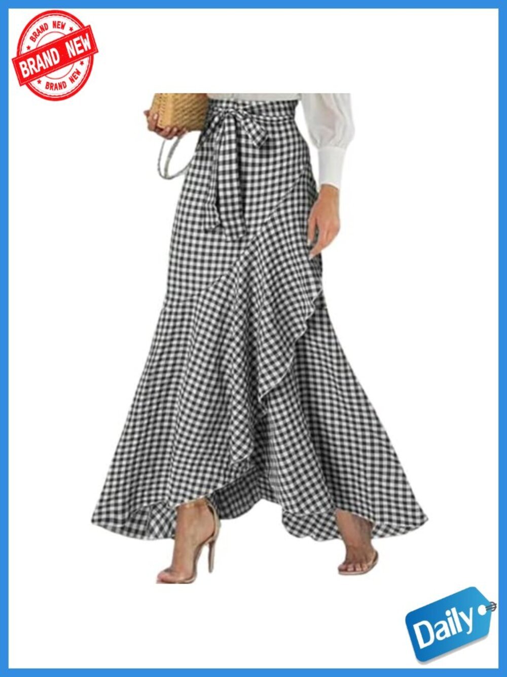 Women's Plaid Mermaid Maxi Skirt A-Line Ruffle Hem Fishtail Long Skirt